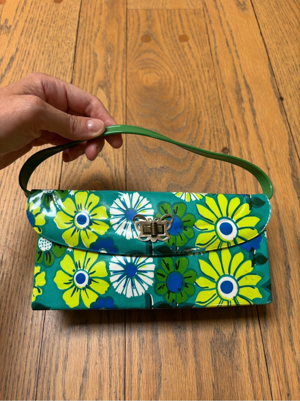 Vintage 1960s Women’s Floral Green Wristlet small purse
